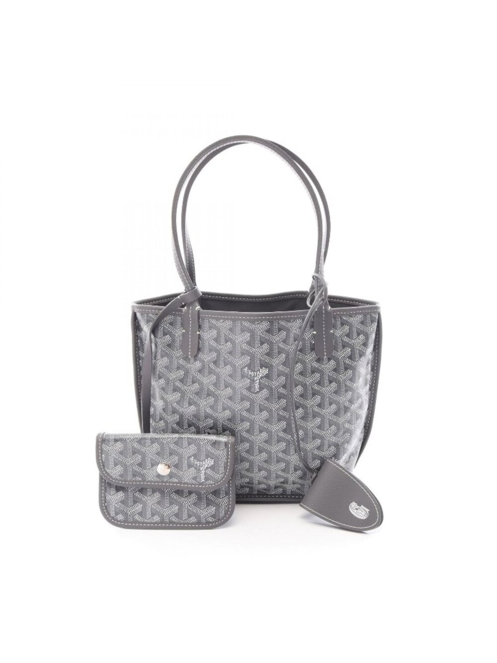 Goyard Tote Anjou Mini Pouch Reversible Gray White Leather